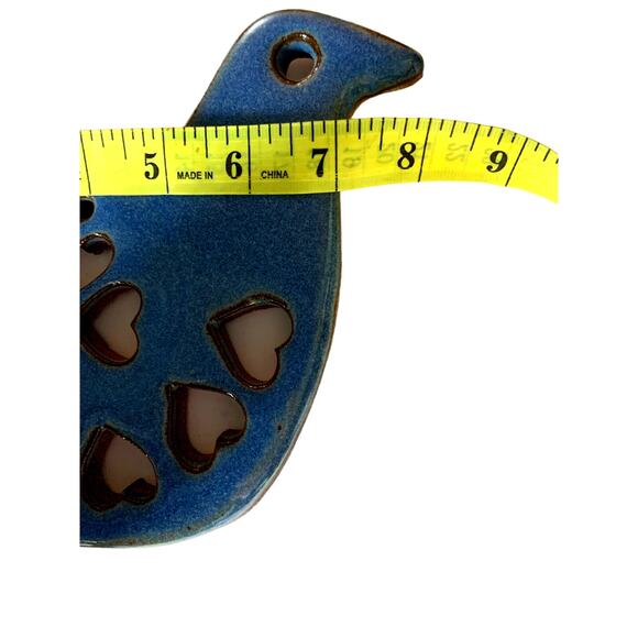 Blue Dove Partridge Hearts Terra Cotta Pottery Trivet - Picture 4 of 5